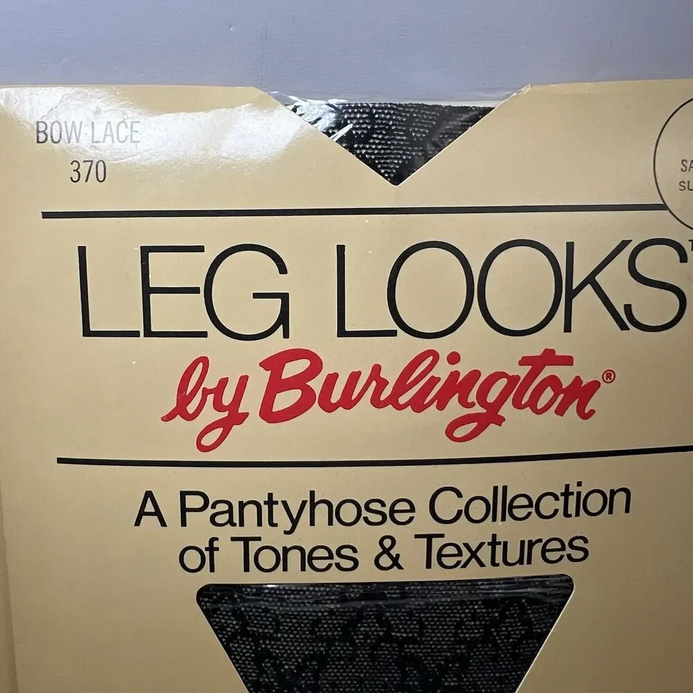 VTG  Burlington Leg Looks Textured Pantyhose Rose & Bow Lace Summer Net Sz M